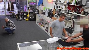 Pawnshop broker cocksucks pawner in backroom
