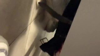 Man masturbates and pleasures stranger in public toilet stall