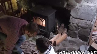 Dad inserts his large penis into stepsons small anus