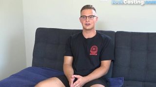 Nerdy casting otter masturbates on the couch