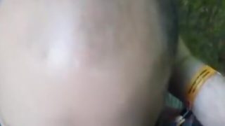 Bearded bear suicking prick in the woods